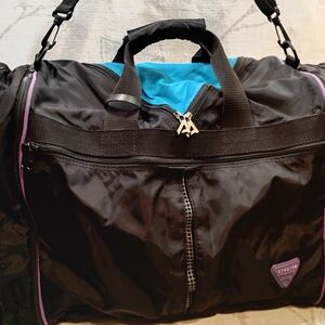 Athalon Sports One Black Duffle Bag With Blue And Purple Accents